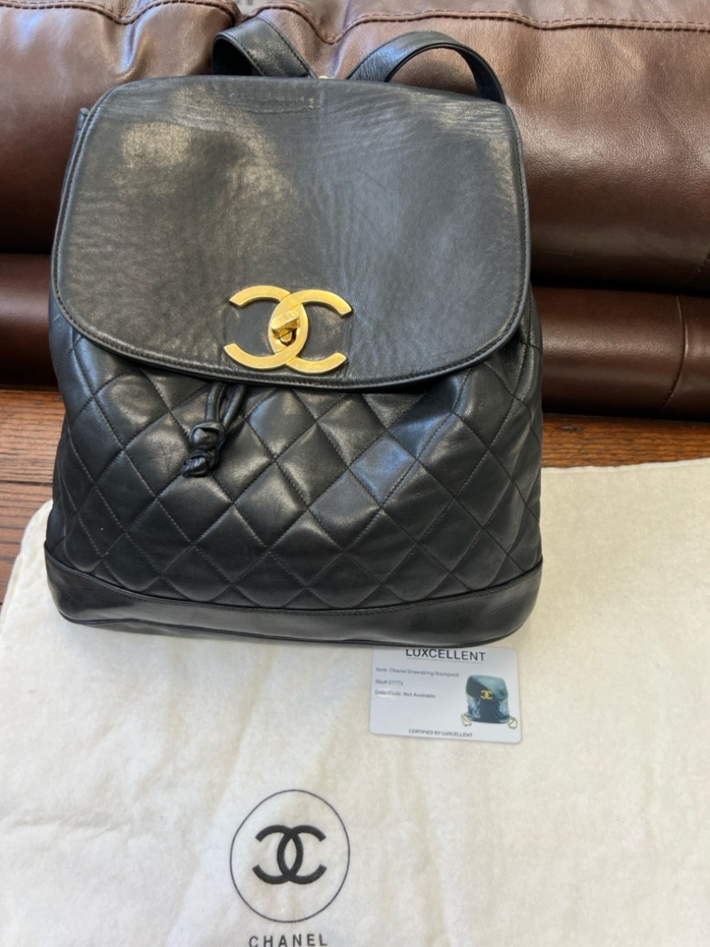 CHANEL Black Quilted Leather Backpack with Gold Hardware